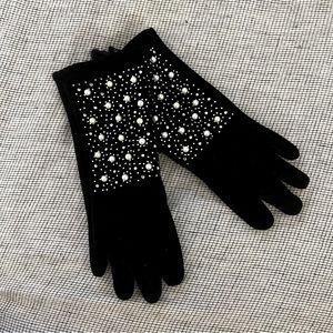 NWT Adrienne Vittadini Embellished Black Gloves - One Size